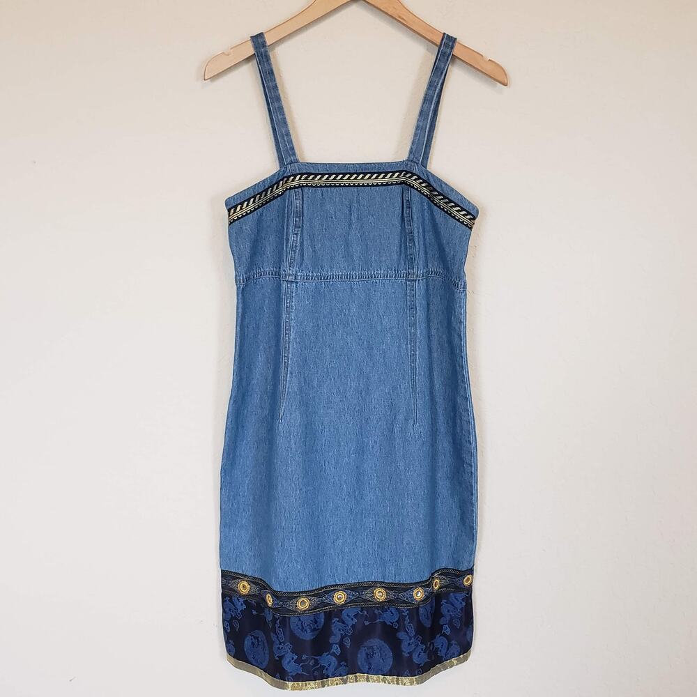 Vintage Denim Square Neck Tank Dress Women's Medium Y2K Boho Western